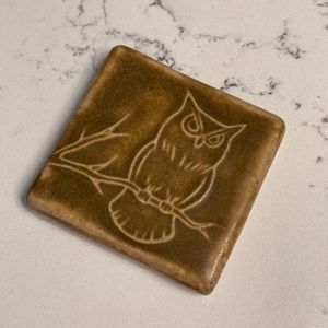 Pewabic Pottery Owl Art Tile 3 Inch 2014